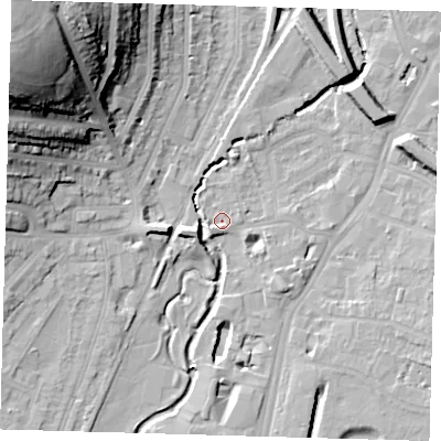 Shaded relief map of the ground around SE137UT, computed from Environment Agency LiDAR. The ground here sits at about 11 m above sea level and falls 41 m across the surrounding 800 m. Surface water reaching this point runs off ground lying to the west-south-west, 2.9 m higher.