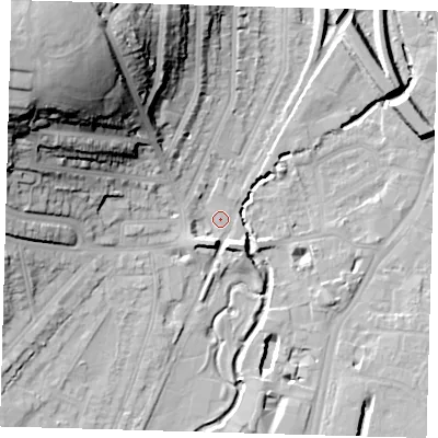Shaded relief map of the ground around SE137UX, computed from Environment Agency LiDAR. The ground here sits at about 11 m above sea level and falls 44 m across the surrounding 800 m. Surface water reaching this point runs off ground lying to the west-north-west, 36.3 m higher.