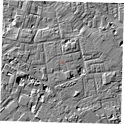 Shaded relief map of the ground around SE13FL, computed from Environment Agency LiDAR. The ground here sits at about 3 m above sea level and falls 8 m across the surrounding 800 m. Surface water reaching this point runs off ground lying to the north-west, 0.7 m higher.