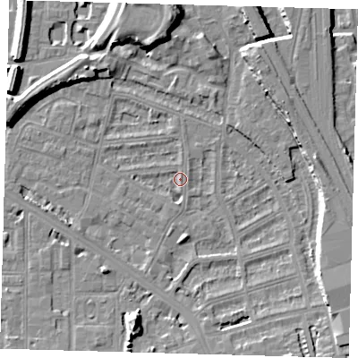 Shaded relief map of the ground around SE145EQ, computed from Environment Agency LiDAR. The ground here sits at about 3 m above sea level and falls 10 m across the surrounding 800 m. Surface water reaching this point runs off ground lying to the south-south-west, 9.2 m higher.