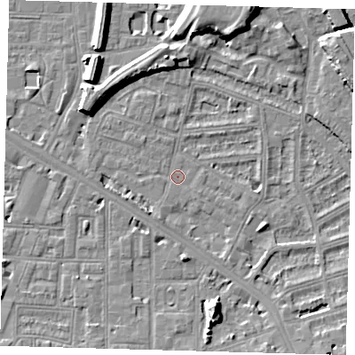Shaded relief map of the ground around SE145FS, computed from Environment Agency LiDAR. The ground here sits at about 3 m above sea level and falls 10 m across the surrounding 800 m. Surface water reaching this point runs off ground lying to the east, 2.7 m higher.