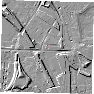 Shaded relief map of the ground around SE145RS, computed from Environment Agency LiDAR. The ground here sits at about 3 m above sea level and falls 15 m across the surrounding 800 m. Surface water reaching this point runs off ground lying to the east, 3.4 m higher.