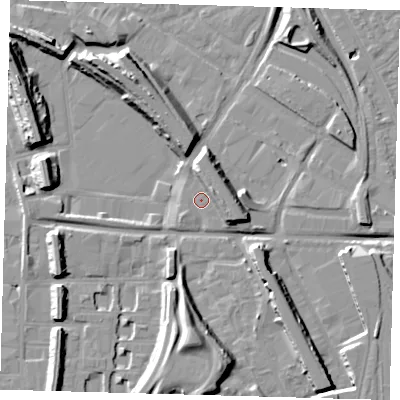 Shaded relief map of the ground around SE145RT, computed from Environment Agency LiDAR. The ground here sits at about 3 m above sea level and falls 15 m across the surrounding 800 m. Surface water reaching this point runs off ground lying to the north-east, 6.6 m higher.