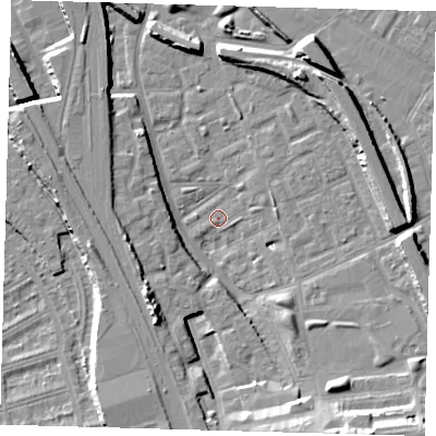 Shaded relief map of the ground around SE146ET, computed from Environment Agency LiDAR. The ground here sits at about 2 m above sea level and falls 13 m across the surrounding 800 m. Surface water reaching this point runs off ground lying to the south-east, 13.0 m higher.