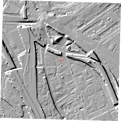 Shaded relief map of the ground around SE146EX, computed from Environment Agency LiDAR. The ground here sits at about 3 m above sea level and falls 10 m across the surrounding 800 m. Surface water reaching this point runs off ground lying to the north-north-west, 5.2 m higher.