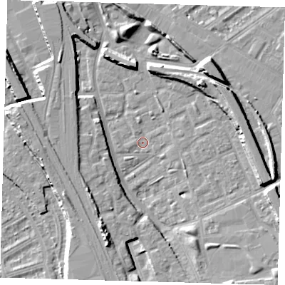 Shaded relief map of the ground around SE146EZ, computed from Environment Agency LiDAR. The ground here sits at about 2 m above sea level and falls 11 m across the surrounding 800 m. Surface water reaching this point runs off ground lying to the south-south-west, 10.7 m higher.