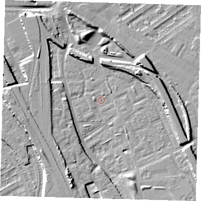 Shaded relief map of the ground around SE146HA, computed from Environment Agency LiDAR. The ground here sits at about 3 m above sea level and falls 11 m across the surrounding 800 m. Surface water reaching this point runs off ground lying to the south-south-west, 10.7 m higher.
