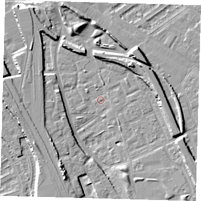 Shaded relief map of the ground around SE146HB, computed from Environment Agency LiDAR. The ground here sits at about 3 m above sea level and falls 11 m across the surrounding 800 m. Surface water reaching this point runs off ground lying to the south-south-west, 10.7 m higher.