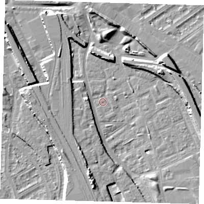 Shaded relief map of the ground around SE146HD, computed from Environment Agency LiDAR. The ground here sits at about 2 m above sea level and falls 11 m across the surrounding 800 m. Surface water reaching this point runs off ground lying to the south, 10.7 m higher.