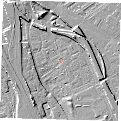 Shaded relief map of the ground around SE146HL, computed from Environment Agency LiDAR. The ground here sits at about 3 m above sea level and falls 11 m across the surrounding 800 m. Surface water reaching this point runs off ground lying to the south-south-west, 10.7 m higher.