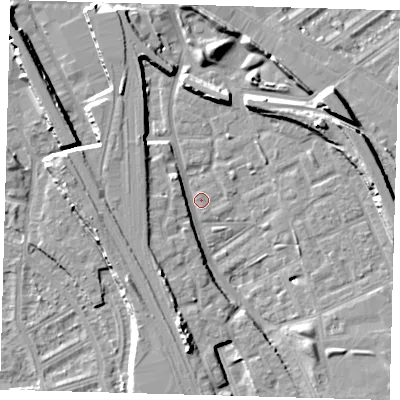 Shaded relief map of the ground around SE146HP, computed from Environment Agency LiDAR. The ground here sits at about 3 m above sea level and falls 11 m across the surrounding 800 m. Surface water reaching this point runs off ground lying to the south, 10.7 m higher.