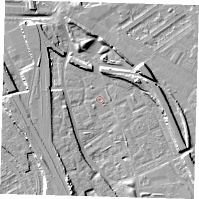 Shaded relief map of the ground around SE146HS, computed from Environment Agency LiDAR. The ground here sits at about 3 m above sea level and falls 11 m across the surrounding 800 m. Surface water reaching this point runs off ground lying to the south-south-west, 10.7 m higher.