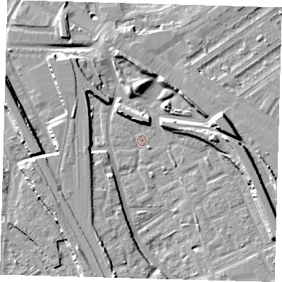 Shaded relief map of the ground around SE146HW, computed from Environment Agency LiDAR. The ground here sits at about 3 m above sea level and falls 10 m across the surrounding 800 m. Surface water reaching this point runs off ground lying to the north, 5.4 m higher.