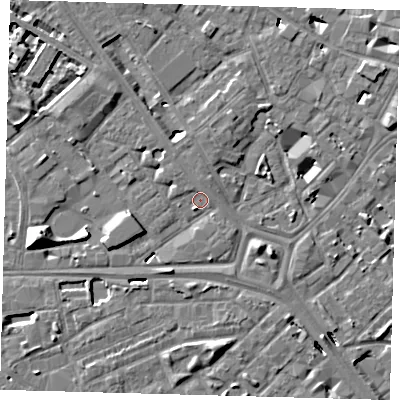 Shaded relief map of the ground around SE14EE, computed from Environment Agency LiDAR. The ground here sits at about 3 m above sea level and falls 10 m across the surrounding 800 m. Surface water reaching this point runs off ground lying to the north-north-west, 1.2 m higher.