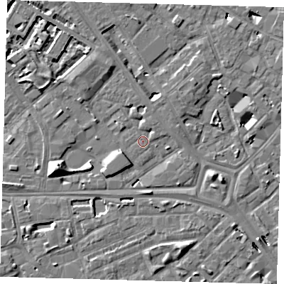 Shaded relief map of the ground around SE14EW, computed from Environment Agency LiDAR. The ground here sits at about 3 m above sea level and falls 10 m across the surrounding 800 m. Surface water reaching this point runs off ground lying to the north-west, 1.6 m higher.