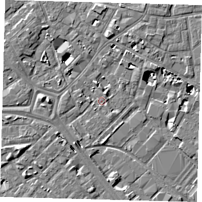 Shaded relief map of the ground around SE14SU, computed from Environment Agency LiDAR. The ground here sits at about 2 m above sea level and falls 8 m across the surrounding 800 m. Surface water reaching this point runs off ground lying to the south-south-west, 1.7 m higher.