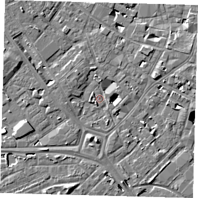 Shaded relief map of the ground around SE14TE, computed from Environment Agency LiDAR. The ground here sits at about 3 m above sea level and falls 7 m across the surrounding 800 m. Surface water reaching this point runs off ground lying to the north-west, 4.3 m higher.