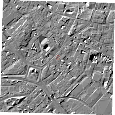 Shaded relief map of the ground around SE14TR, computed from Environment Agency LiDAR. The ground here sits at about 2 m above sea level and falls 8 m across the surrounding 800 m. Surface water reaching this point runs off ground lying to the south-west, 4.6 m higher.