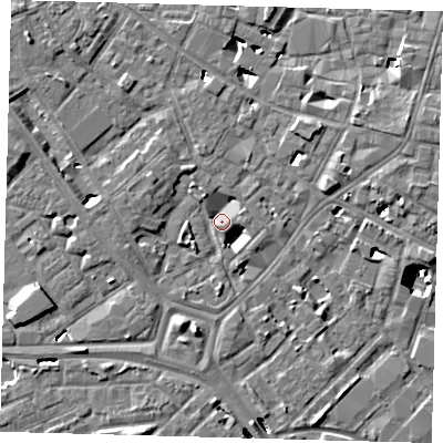 Shaded relief map of the ground around SE14TT, computed from Environment Agency LiDAR. The ground here sits at about 2 m above sea level and falls 8 m across the surrounding 800 m. Surface water reaching this point runs off ground lying to the north-west, 4.7 m higher.