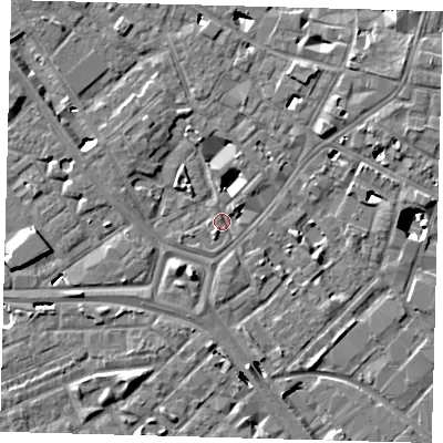 Shaded relief map of the ground around SE14TU, computed from Environment Agency LiDAR. The ground here sits at about 2 m above sea level and falls 8 m across the surrounding 800 m. Surface water reaching this point runs off ground lying to the south-south-west, 4.6 m higher.
