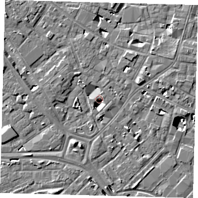 Shaded relief map of the ground around SE14TX, computed from Environment Agency LiDAR. The ground here sits at about 2 m above sea level and falls 8 m across the surrounding 800 m. Surface water reaching this point runs off ground lying to the north, 3.2 m higher.