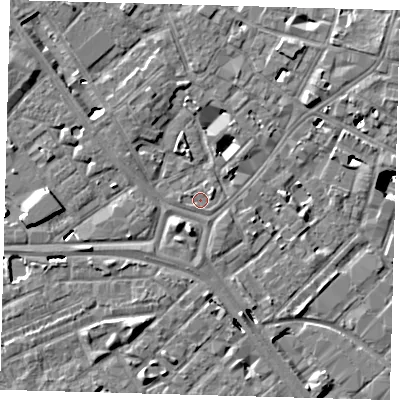 Shaded relief map of the ground around SE14XD, computed from Environment Agency LiDAR. The ground here sits at about 2 m above sea level and falls 8 m across the surrounding 800 m. Surface water reaching this point runs off ground lying to the north-east, 1.2 m higher.