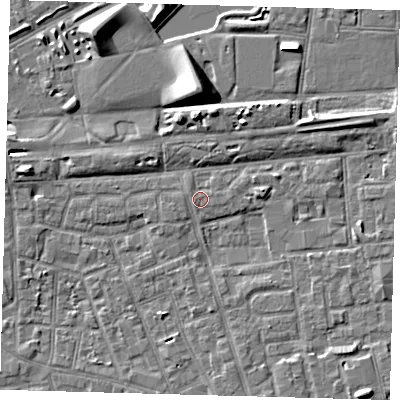 Shaded relief map of the ground around SE156AF, computed from Environment Agency LiDAR. The ground here sits at about 2 m above sea level and falls 9 m across the surrounding 800 m. Surface water reaching this point runs off ground lying to the west-north-west, 0.9 m higher.
