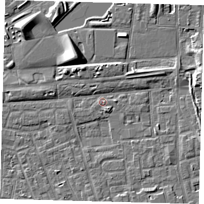Shaded relief map of the ground around SE156AG, computed from Environment Agency LiDAR. The ground here sits at about 3 m above sea level and falls 9 m across the surrounding 800 m. Surface water reaching this point runs off ground lying to the east, 3.7 m higher.