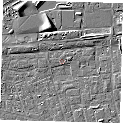 Shaded relief map of the ground around SE156AQ, computed from Environment Agency LiDAR. The ground here sits at about 3 m above sea level and falls 8 m across the surrounding 800 m. Surface water reaching this point runs off ground lying to the north, 4.0 m higher.