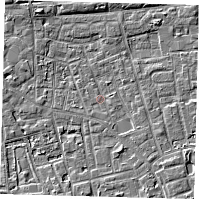Shaded relief map of the ground around SE156AW, computed from Environment Agency LiDAR. The ground here sits at about 3 m above sea level and falls 6 m across the surrounding 800 m. Surface water reaching this point runs off ground lying to the south-east, 3.4 m higher.