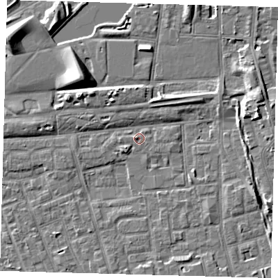 Shaded relief map of the ground around SE156BD, computed from Environment Agency LiDAR. The ground here sits at about 3 m above sea level and falls 9 m across the surrounding 800 m. Surface water reaching this point runs off ground lying to the west-north-west, 1.4 m higher.