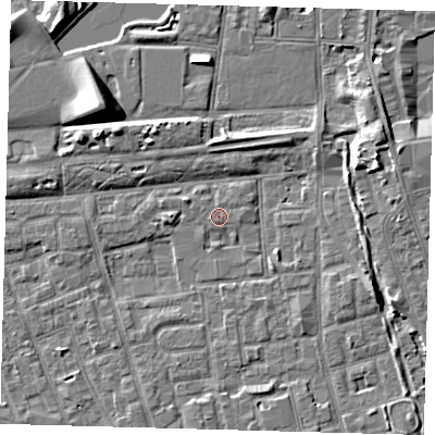 Shaded relief map of the ground around SE156BH, computed from Environment Agency LiDAR. The ground here sits at about 3 m above sea level and falls 9 m across the surrounding 800 m. Surface water reaching this point runs off ground lying to the south, 0.6 m higher.