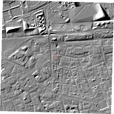 Shaded relief map of the ground around SE156BS, computed from Environment Agency LiDAR. The ground here sits at about 2 m above sea level and falls 9 m across the surrounding 800 m. Surface water reaching this point runs off ground lying to the west-north-west, 0.7 m higher.