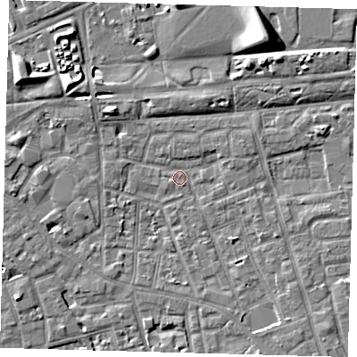 Shaded relief map of the ground around SE156BY, computed from Environment Agency LiDAR. The ground here sits at about 2 m above sea level and falls 9 m across the surrounding 800 m. Surface water reaching this point runs off ground lying to the south-west, 2.4 m higher.