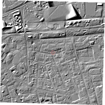 Shaded relief map of the ground around SE156BZ, computed from Environment Agency LiDAR. The ground here sits at about 2 m above sea level and falls 9 m across the surrounding 800 m. Surface water reaching this point runs off ground lying to the north-west, 4.5 m higher.
