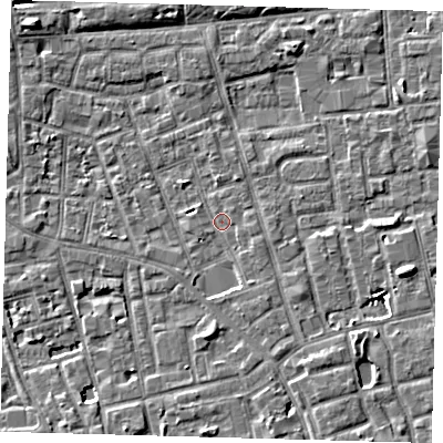 Shaded relief map of the ground around SE156DH, computed from Environment Agency LiDAR. The ground here sits at about 3 m above sea level and falls 7 m across the surrounding 800 m. Surface water reaching this point runs off ground lying to the south-south-east, 1.8 m higher.