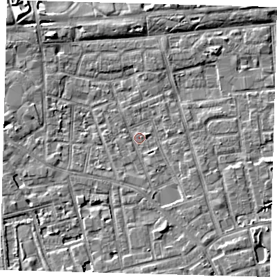 Shaded relief map of the ground around SE156DX, computed from Environment Agency LiDAR. The ground here sits at about 2 m above sea level and falls 6 m across the surrounding 800 m. Surface water reaching this point runs off ground lying to the south-east, 2.9 m higher.