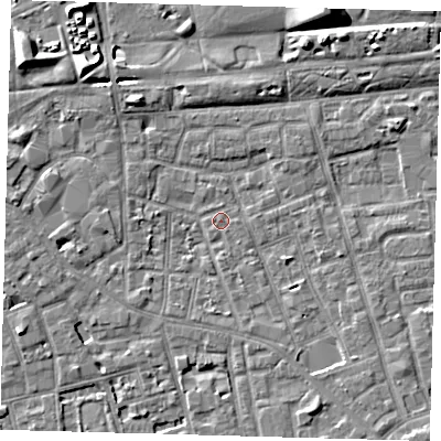 Shaded relief map of the ground around SE156ED, computed from Environment Agency LiDAR. The ground here sits at about 2 m above sea level and falls 9 m across the surrounding 800 m. Surface water reaching this point runs off ground lying to the south-south-east, 3.7 m higher.