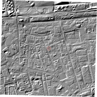 Shaded relief map of the ground around SE156ET, computed from Environment Agency LiDAR. The ground here sits at about 2 m above sea level and falls 9 m across the surrounding 800 m. Surface water reaching this point runs off ground lying to the south-south-east, 3.6 m higher.