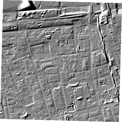 Shaded relief map of the ground around SE156FB, computed from Environment Agency LiDAR. The ground here sits at about 2 m above sea level and falls 9 m across the surrounding 800 m. Surface water reaching this point runs off ground lying to the south-south-east, 6.4 m higher.