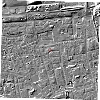 Shaded relief map of the ground around SE156FP, computed from Environment Agency LiDAR. The ground here sits at about 3 m above sea level and falls 9 m across the surrounding 800 m. Surface water reaching this point runs off ground lying to the south-south-east, 1.0 m higher.