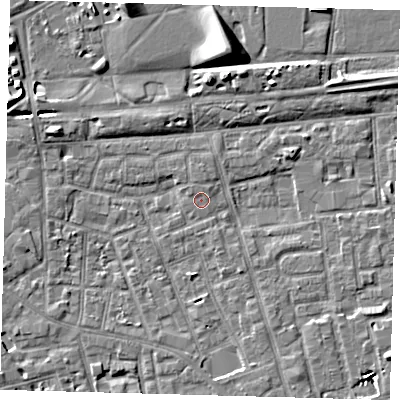 Shaded relief map of the ground around SE156GN, computed from Environment Agency LiDAR. The ground here sits at about 2 m above sea level and falls 9 m across the surrounding 800 m. Surface water reaching this point runs off ground lying to the north-north-east, 0.5 m higher.
