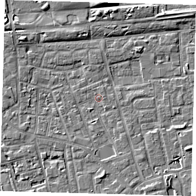 Shaded relief map of the ground around SE156HB, computed from Environment Agency LiDAR. The ground here sits at about 3 m above sea level and falls 7 m across the surrounding 800 m. Surface water reaching this point runs off ground lying to the south-south-east, 3.3 m higher.