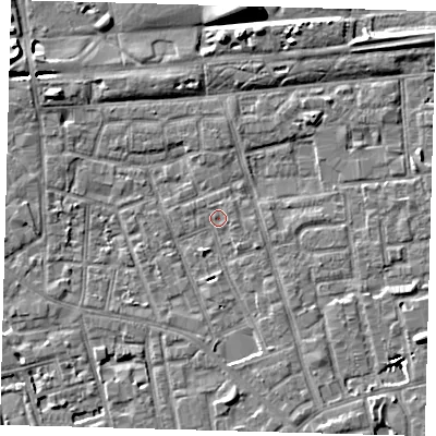 Shaded relief map of the ground around SE156HE, computed from Environment Agency LiDAR. The ground here sits at about 3 m above sea level and falls 9 m across the surrounding 800 m. Surface water reaching this point runs off ground lying to the south-south-east, 3.3 m higher.