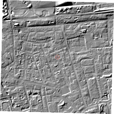 Shaded relief map of the ground around SE156HF, computed from Environment Agency LiDAR. The ground here sits at about 2 m above sea level and falls 9 m across the surrounding 800 m. Surface water reaching this point runs off ground lying to the south-south-east, 3.3 m higher.