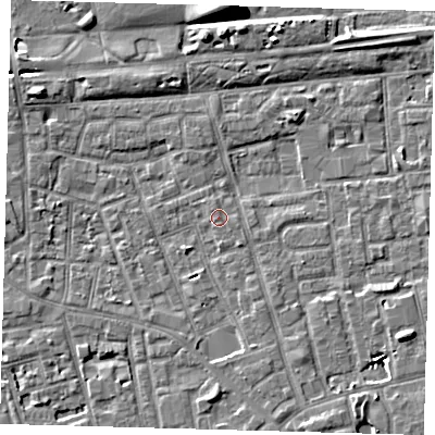 Shaded relief map of the ground around SE156HJ, computed from Environment Agency LiDAR. The ground here sits at about 3 m above sea level and falls 9 m across the surrounding 800 m. Surface water reaching this point runs off ground lying to the south-south-west, 0.6 m higher.