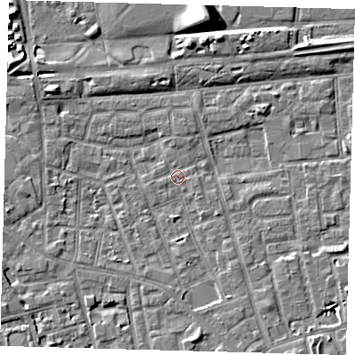 Shaded relief map of the ground around SE156HN, computed from Environment Agency LiDAR. The ground here sits at about 3 m above sea level and falls 9 m across the surrounding 800 m. Surface water reaching this point runs off ground lying to the south, 3.8 m higher.