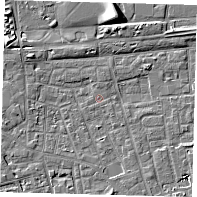 Shaded relief map of the ground around SE156HR, computed from Environment Agency LiDAR. The ground here sits at about 2 m above sea level and falls 9 m across the surrounding 800 m. Surface water reaching this point runs off ground lying to the west-north-west, 3.7 m higher.