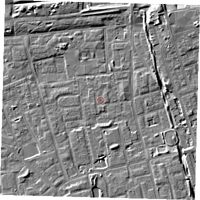 Shaded relief map of the ground around SE156HW, computed from Environment Agency LiDAR. The ground here sits at about 3 m above sea level and falls 7 m across the surrounding 800 m. Surface water reaching this point runs off ground lying to the south, 1.6 m higher.