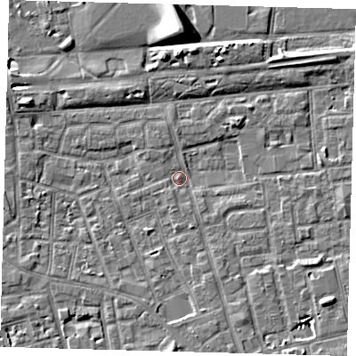 Shaded relief map of the ground around SE156HZ, computed from Environment Agency LiDAR. The ground here sits at about 3 m above sea level and falls 9 m across the surrounding 800 m. Surface water reaching this point runs off ground lying to the south-east, 6.4 m higher.